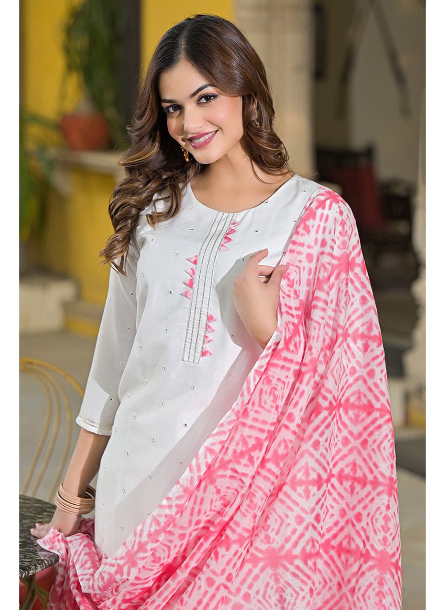 Pink Rayon Blend Solid Embroidered Straight Kurta Set