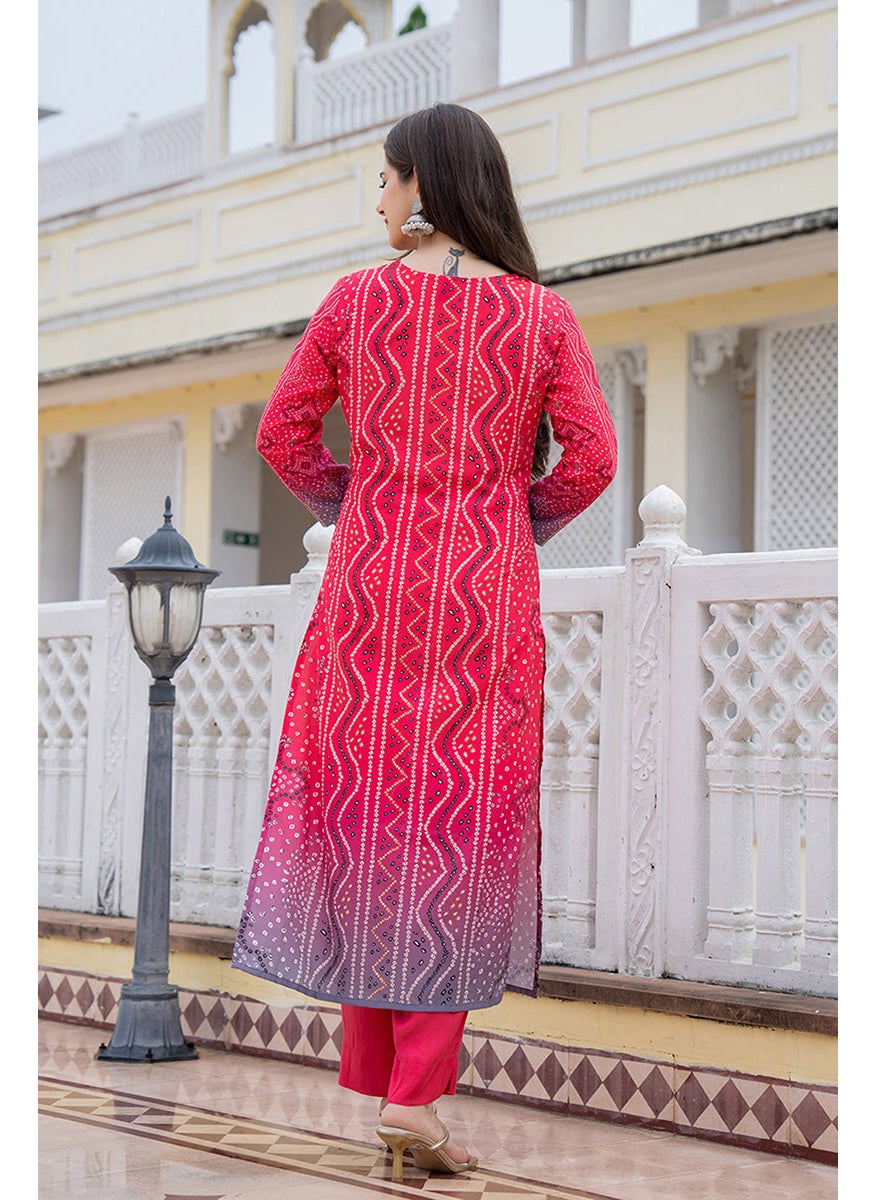 Red Embroidered Solid Rayon Blend Straight Kurta Set