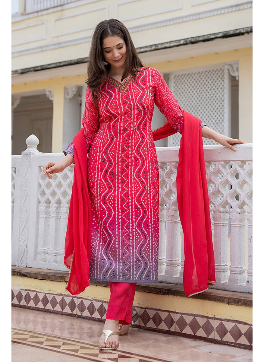 Red Embroidered Solid Rayon Blend Straight Kurta Set
