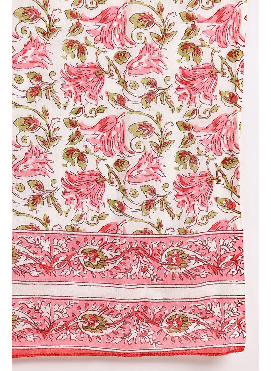 Pink Pure Cotton Floral Printed Straight Kurat Set