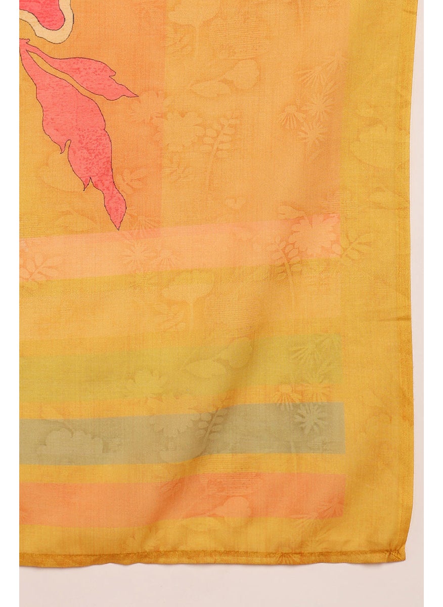 Mustard Yellow Rayon Blend Floral Printed Straight 3-Piece Kurta Set