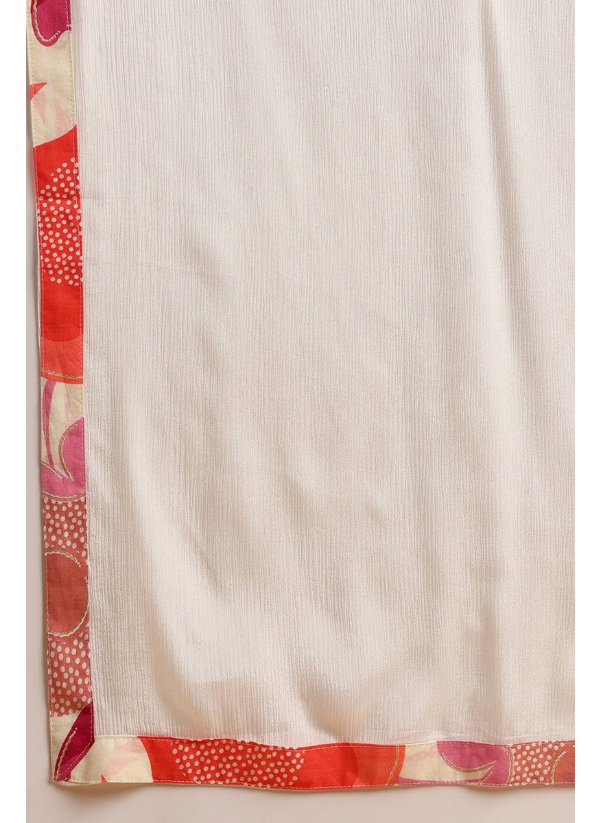 White Rayon Blend Floral Printed Straight Kurta Set