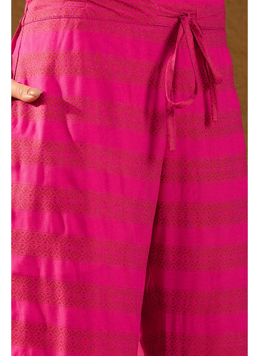 Pink Viscose Rayon Motifs Printed Straight 3-Piece Kurta Set