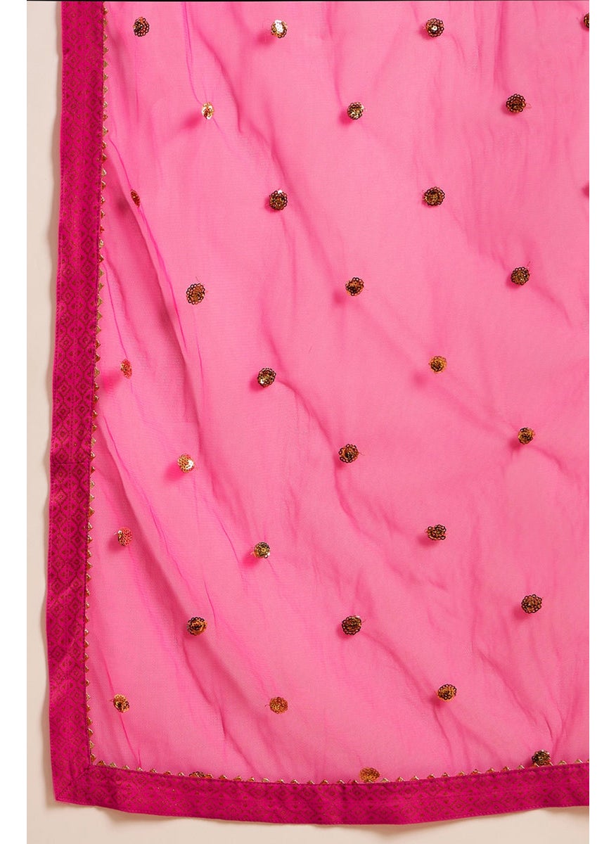 Pink Viscose Rayon Motifs Printed Straight 3-Piece Kurta Set