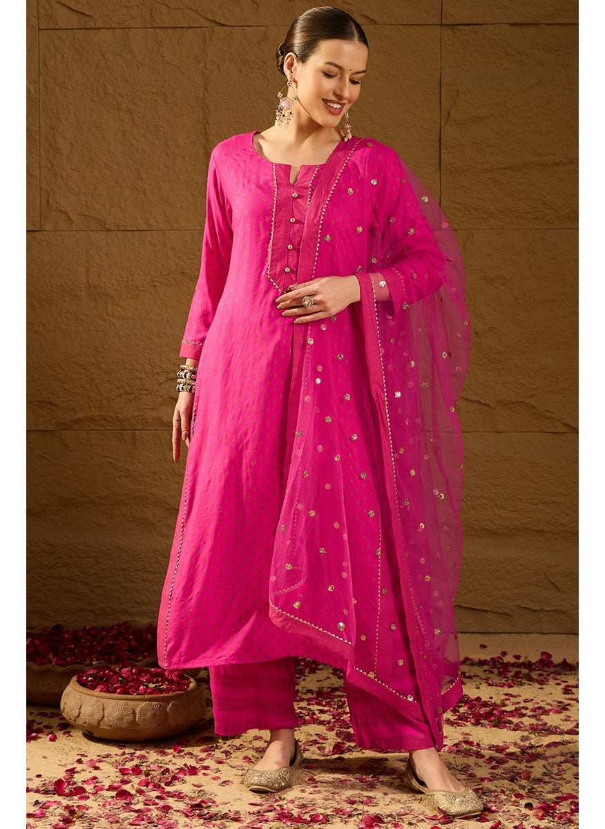 Pink Viscose Rayon Motifs Printed Straight 3-Piece Kurta Set