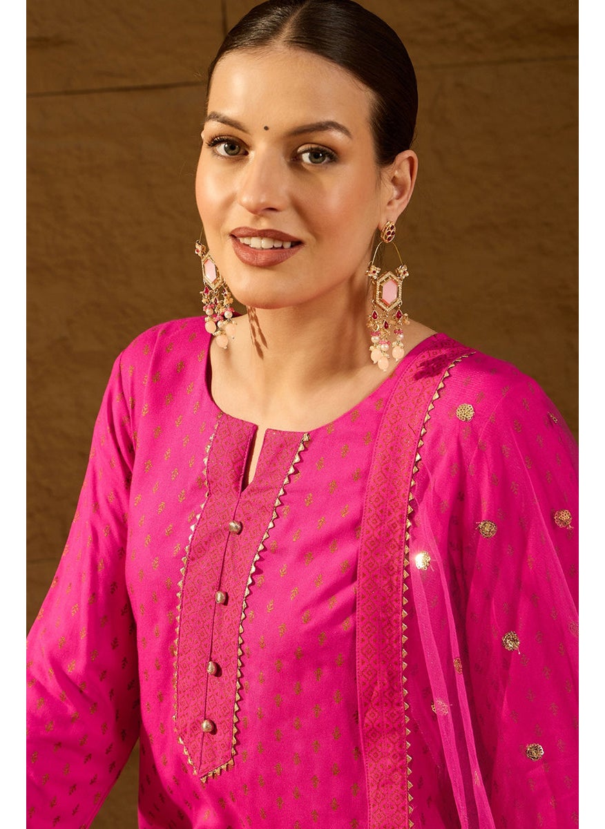 Pink Viscose Rayon Motifs Printed Straight 3-Piece Kurta Set