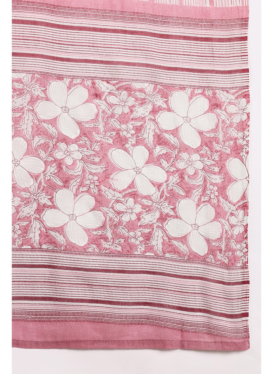 Pink Cotton Floral Printed Straight Kurta Set