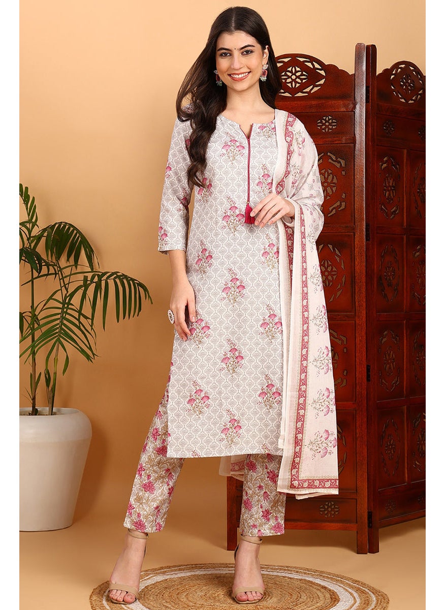 Pink Rayon Blend Floral Straight Printed 3-Piece Kurta Set