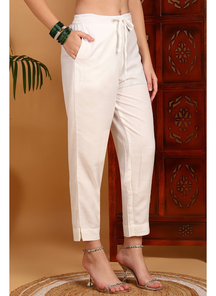 White Rayon Blend Floral Printed Straight 3-Piece Kurta Set