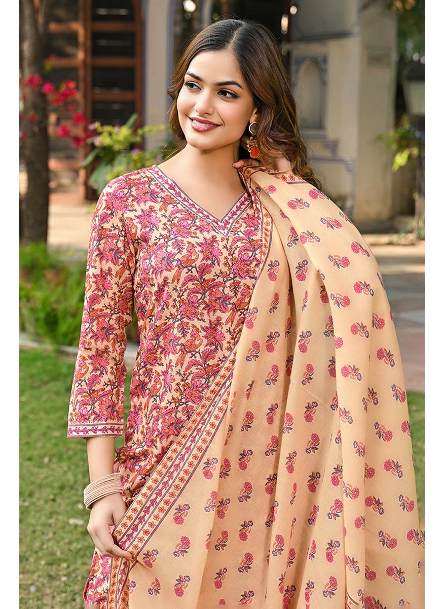 Pink Rayon Blend Floral Printed Straight 3-Piece Kurta Set