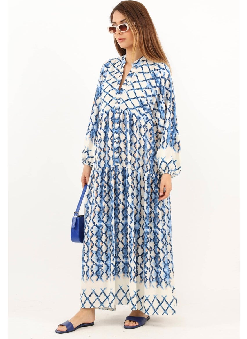 Prive Women's Soft Blue 100% Viscose Maxi Length Balloon Sleeve Long Summer Dress