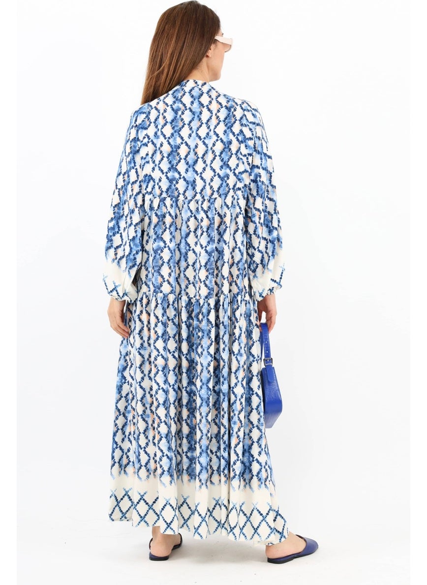 Prive Women's Soft Blue 100% Viscose Maxi Length Balloon Sleeve Long Summer Dress