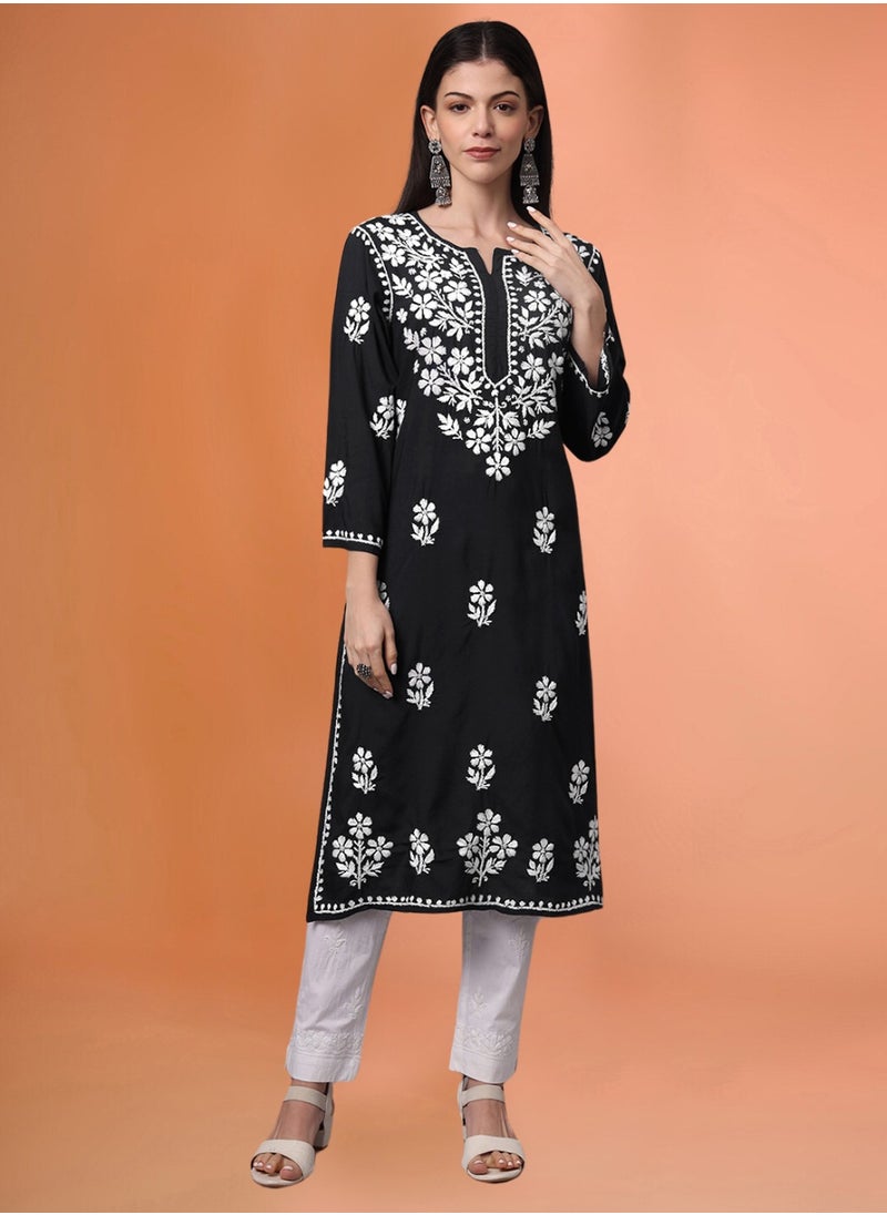 Hand Embroidered Chikankari Modal Kurta- AL4013
