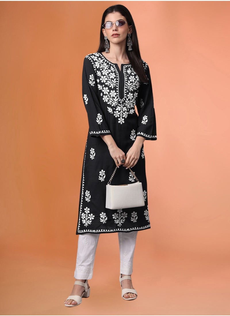 Hand Embroidered Chikankari Modal Kurta- AL4013