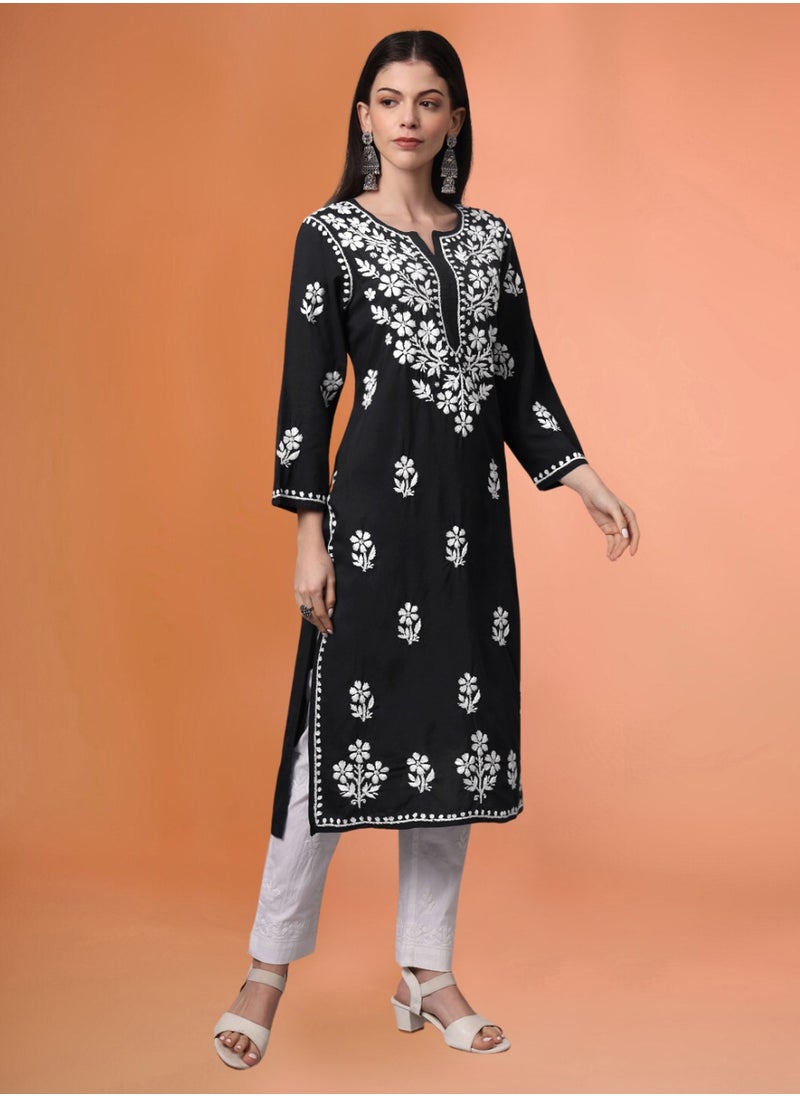Hand Embroidered Chikankari Modal Kurta- AL4013