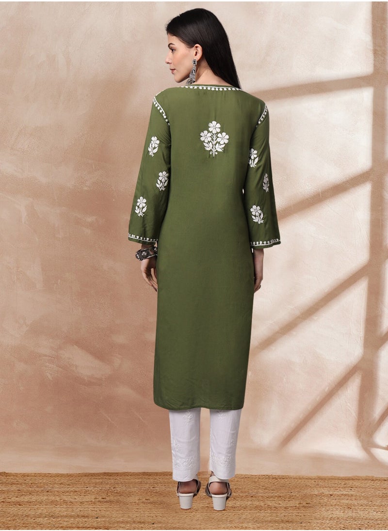 Hand Embroidered Chikankari Modal Kurta- AL4013