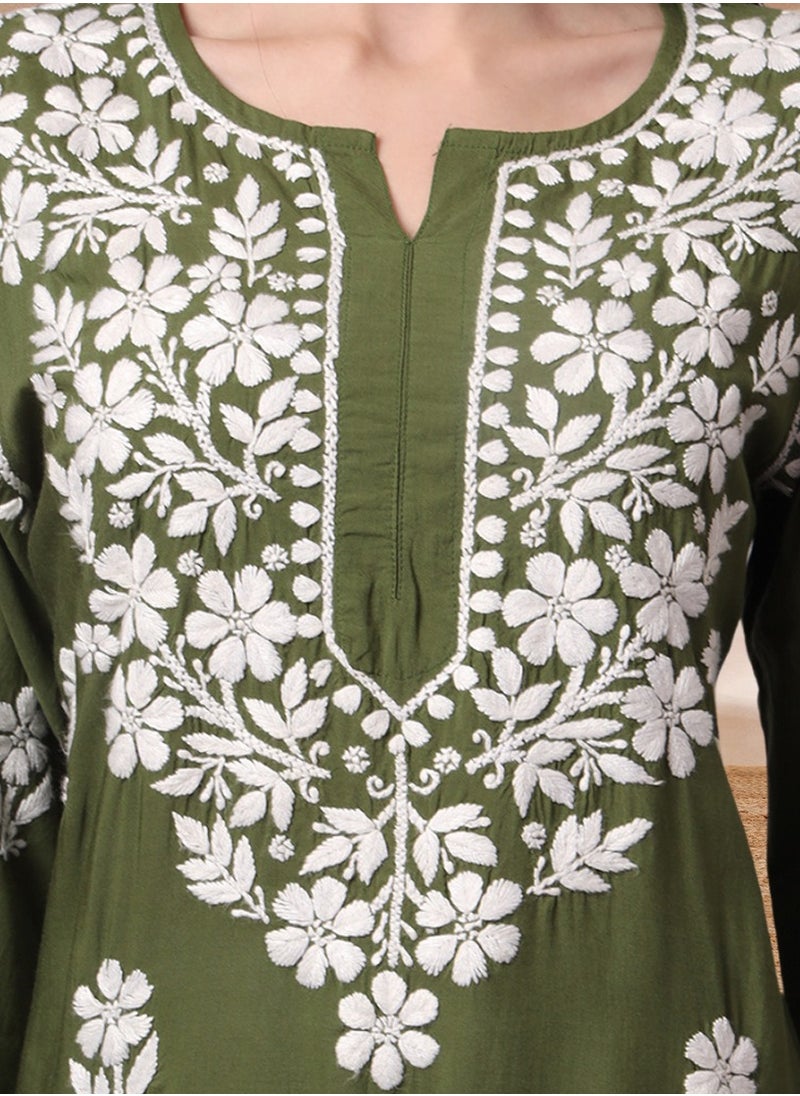 Hand Embroidered Chikankari Modal Kurta- AL4013