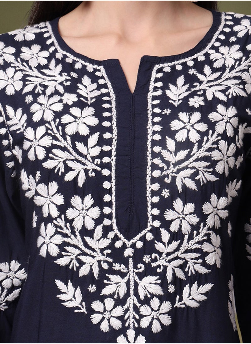 Hand Embroidered Chikankari Modal Kurta- AL4013