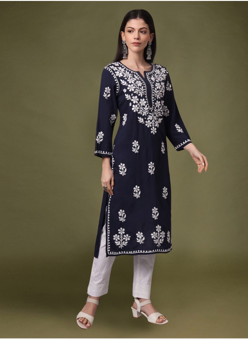 Hand Embroidered Chikankari Modal Kurta- AL4013