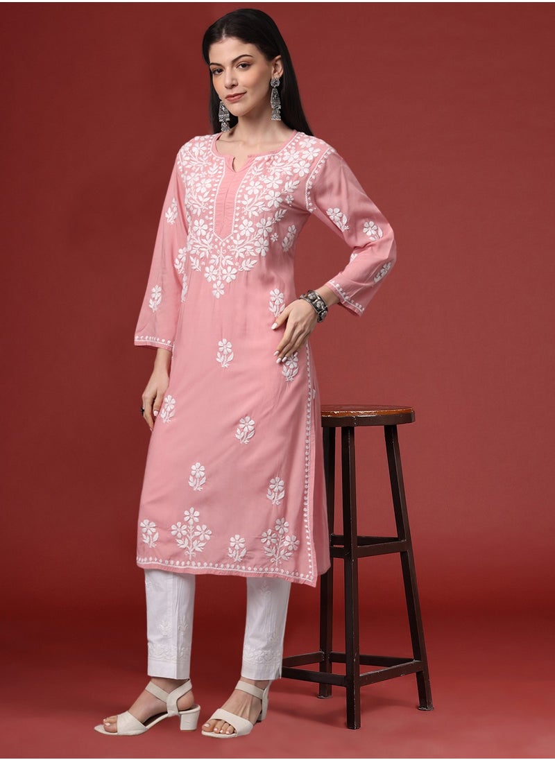 Hand Embroidered Chikankari Modal Kurta- AL4013