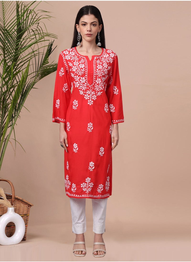 Hand Embroidered Chikankari Modal Kurta- AL4013