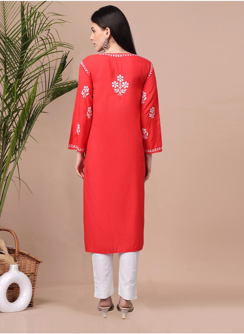 Hand Embroidered Chikankari Modal Kurta- AL4013