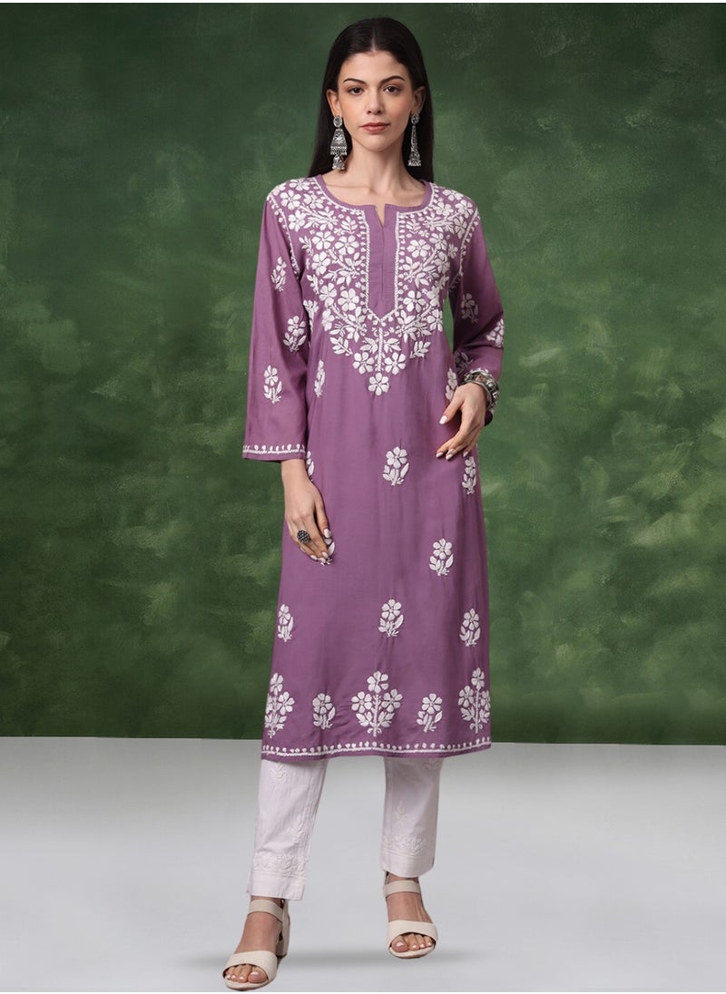 Hand Embroidered Chikankari Modal Kurta- AL4013