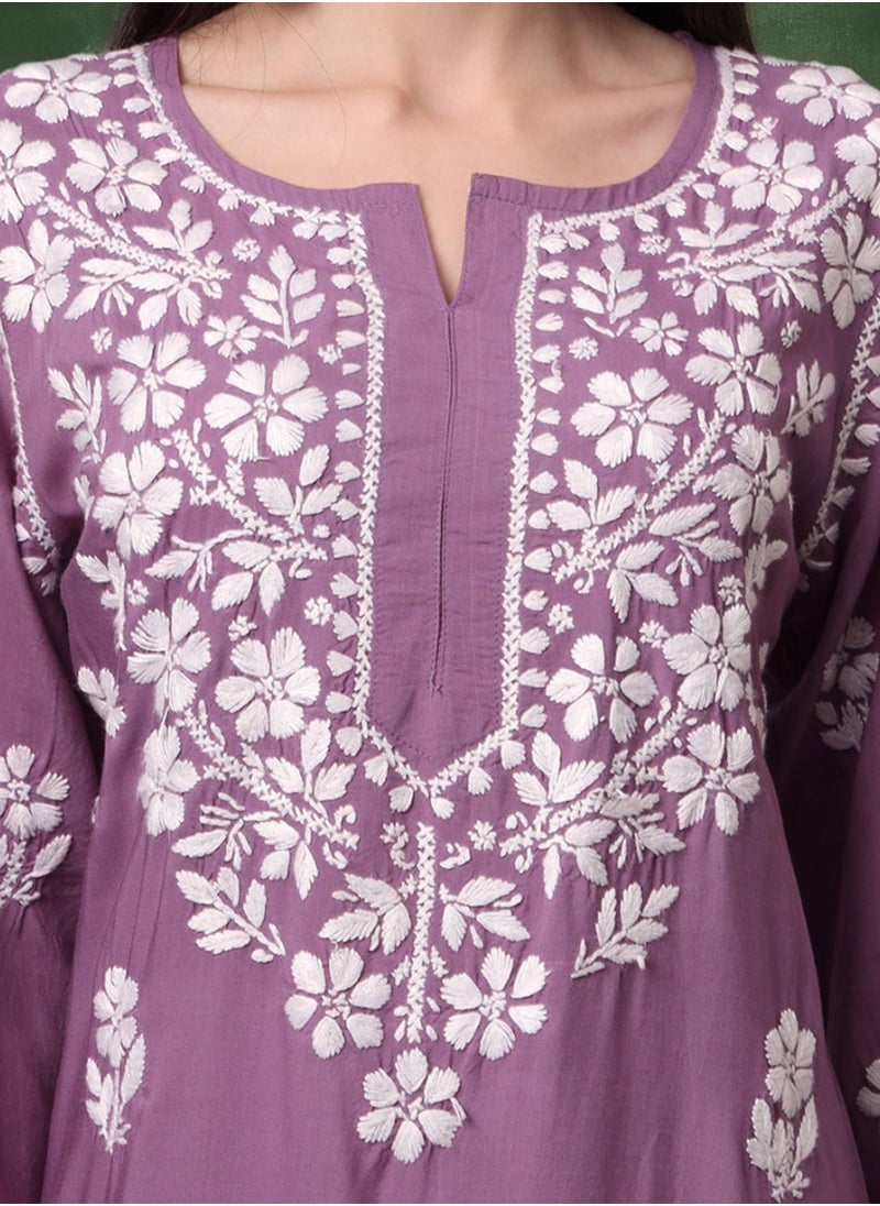 Hand Embroidered Chikankari Modal Kurta- AL4013