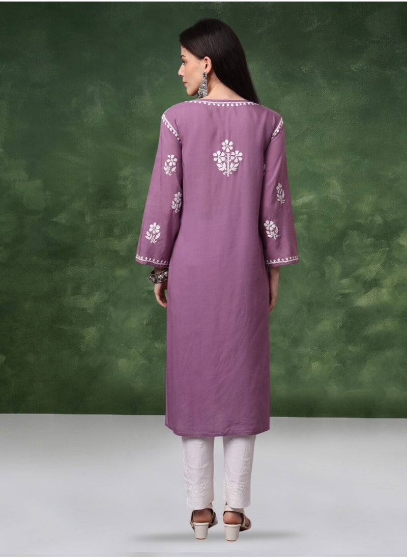 Hand Embroidered Chikankari Modal Kurta- AL4013
