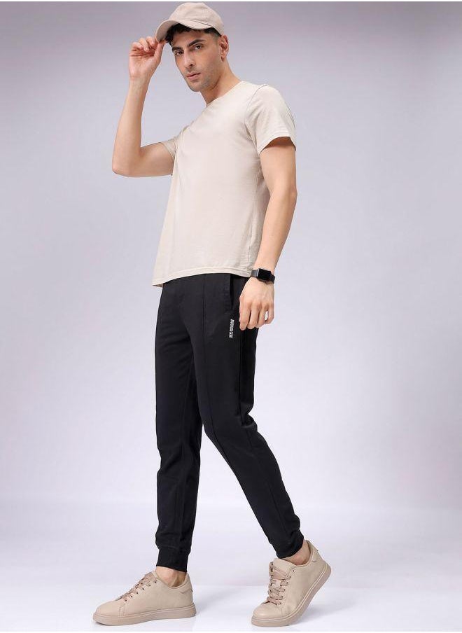 Men Slim Fit Solid Mid-Rise Stretchable Knitted Jogger Trousers