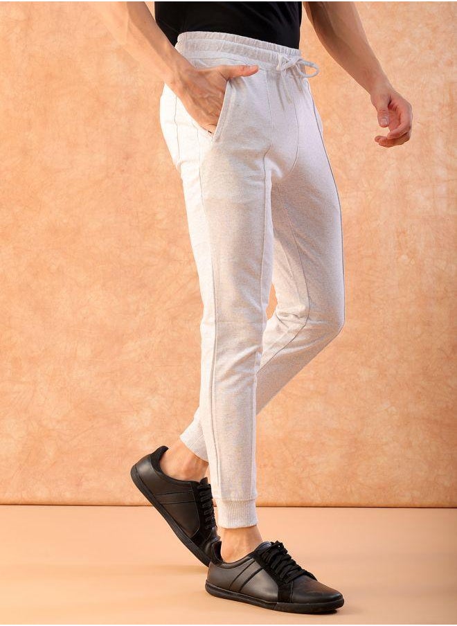 Men Slim Fit Solid Mid-Rise Stretchable Knitted Jogger Trousers