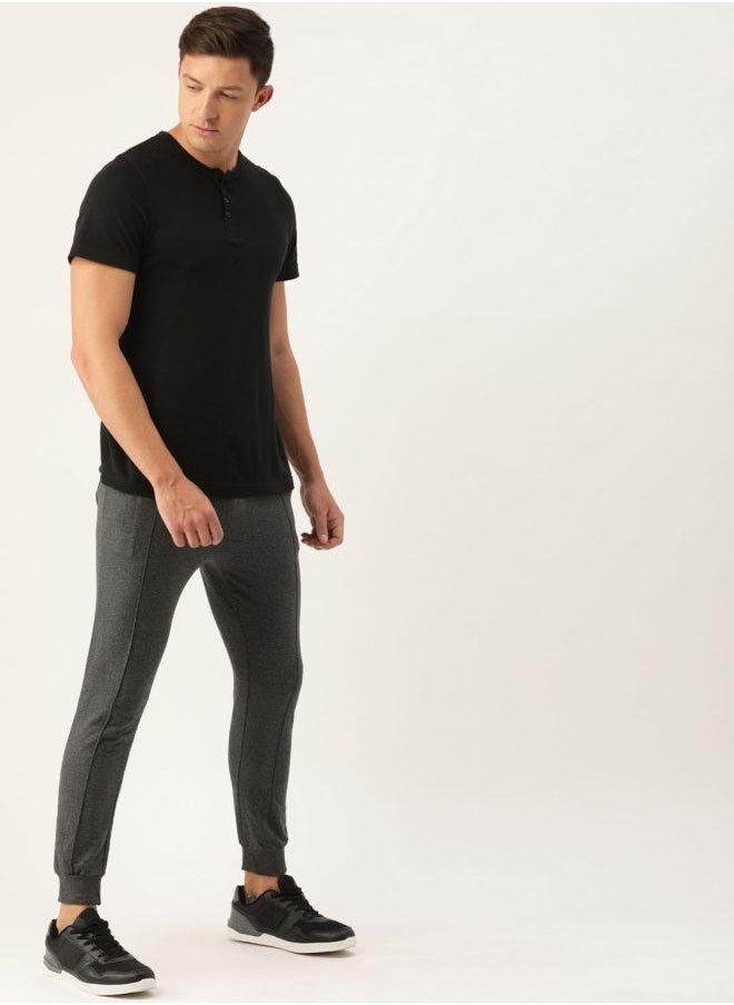 Men Slim Fit Solid Mid-Rise Stretchable Knitted Jogger Trousers