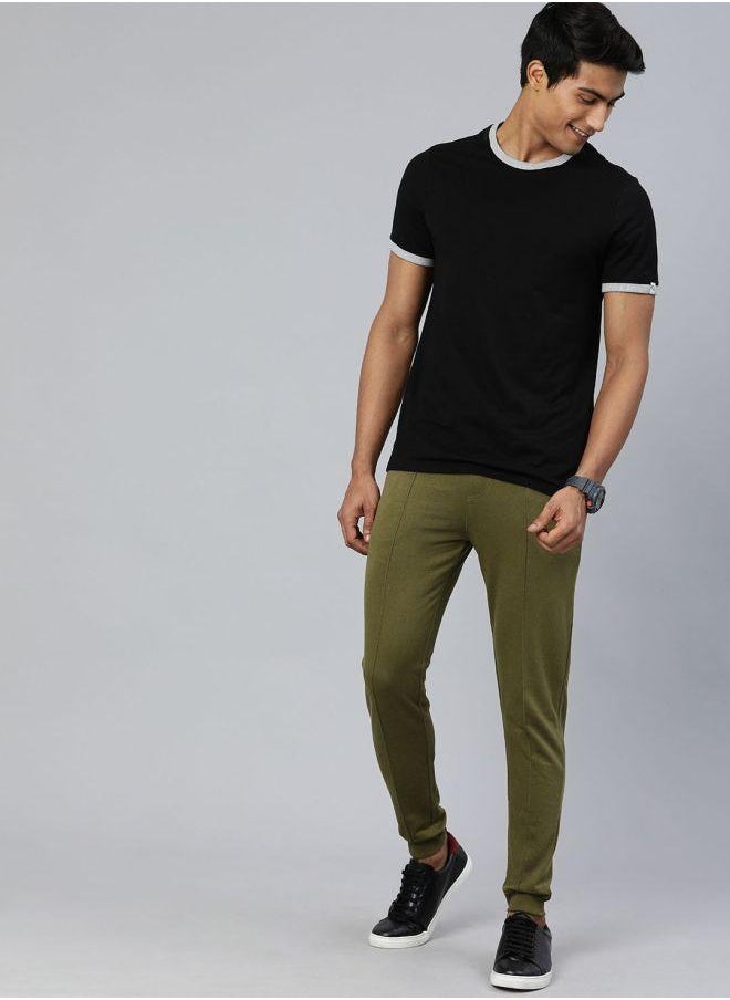 Men Slim Fit Solid Mid-Rise Stretchable Knitted Jogger Trousers