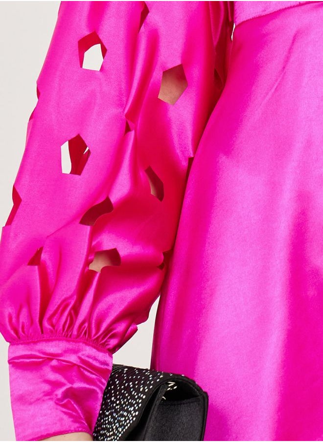Cut-Out Blouson Sleeve Detail A-Line Midi Dress