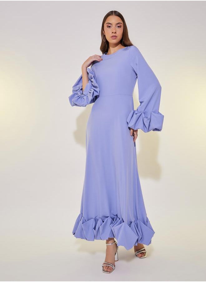 Plain Long Sleeve A-Line Maxi Dress