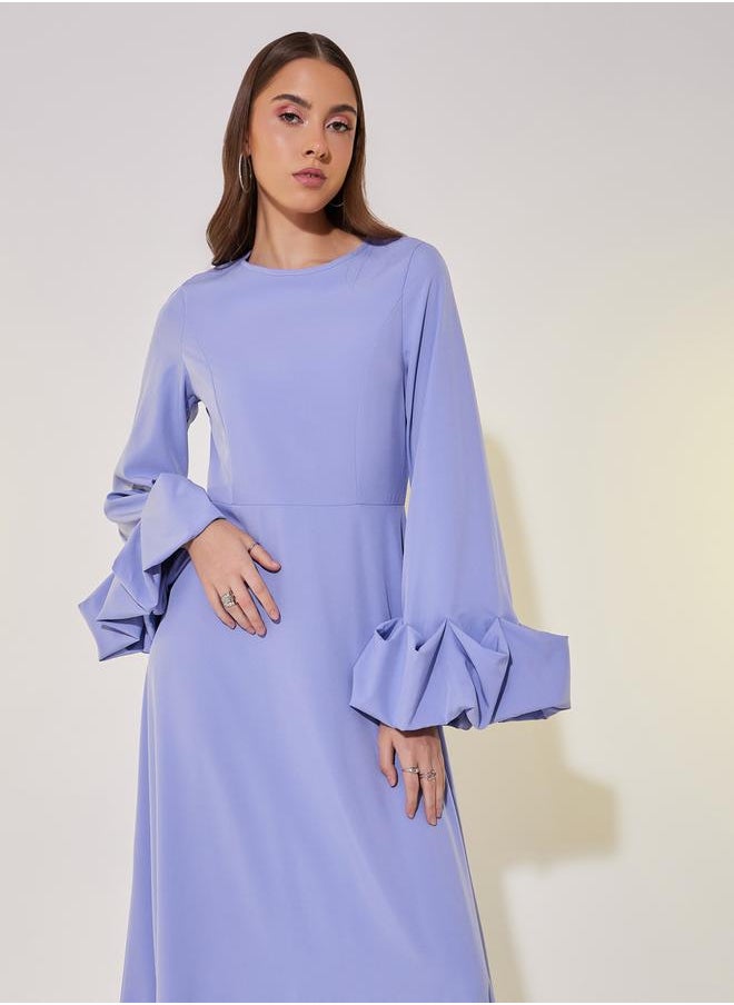 Plain Long Sleeve A-Line Maxi Dress