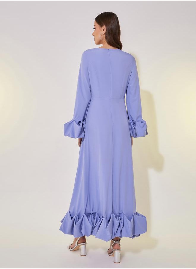 Plain Long Sleeve A-Line Maxi Dress