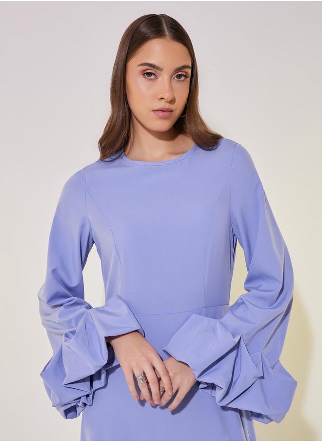 Plain Long Sleeve A-Line Maxi Dress