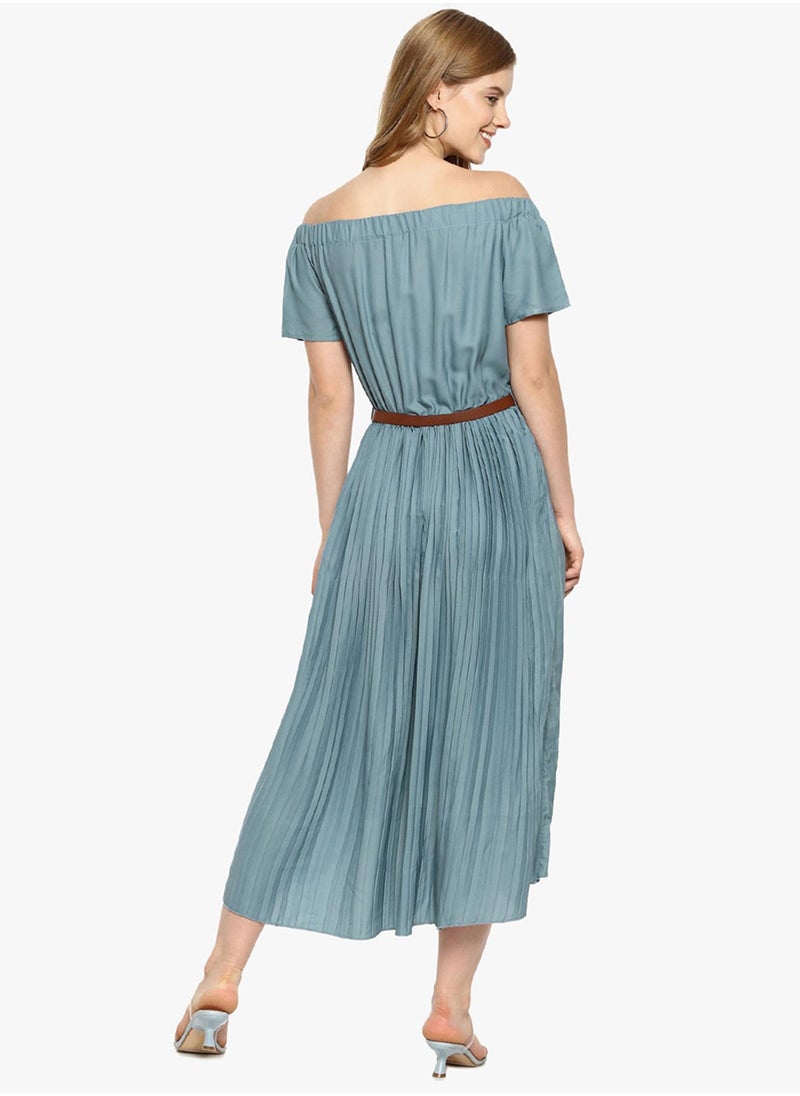 Women's Icy Blue Pleated Midi Dress