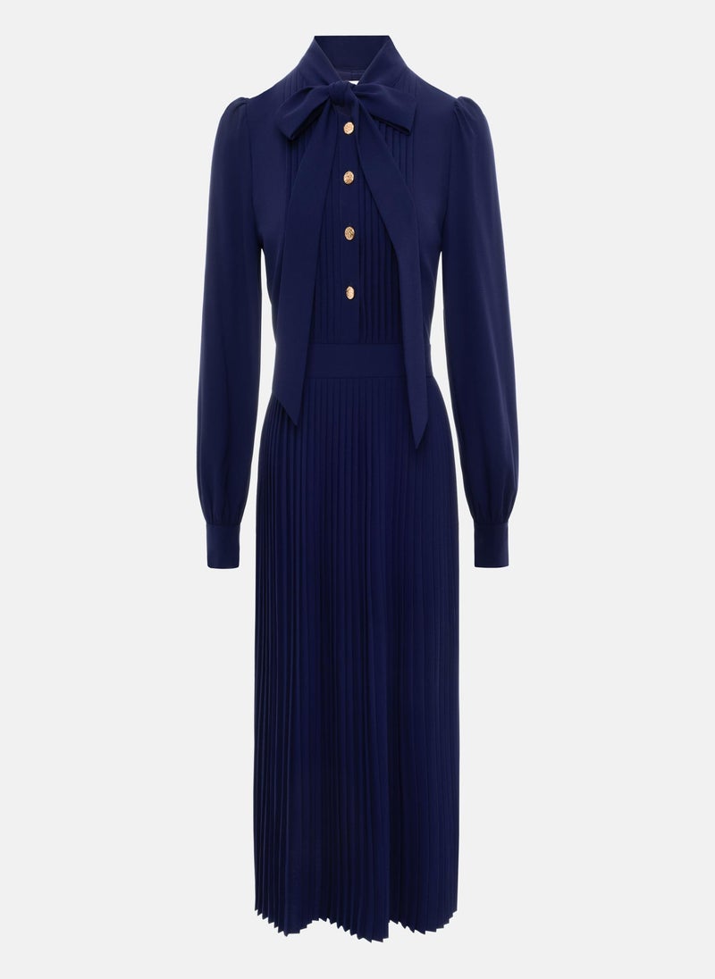 Midi dress with pleated details and bow