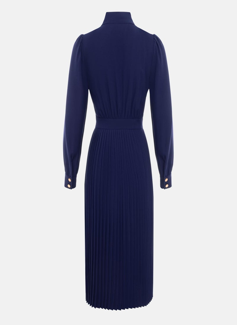 Midi dress with pleated details and bow