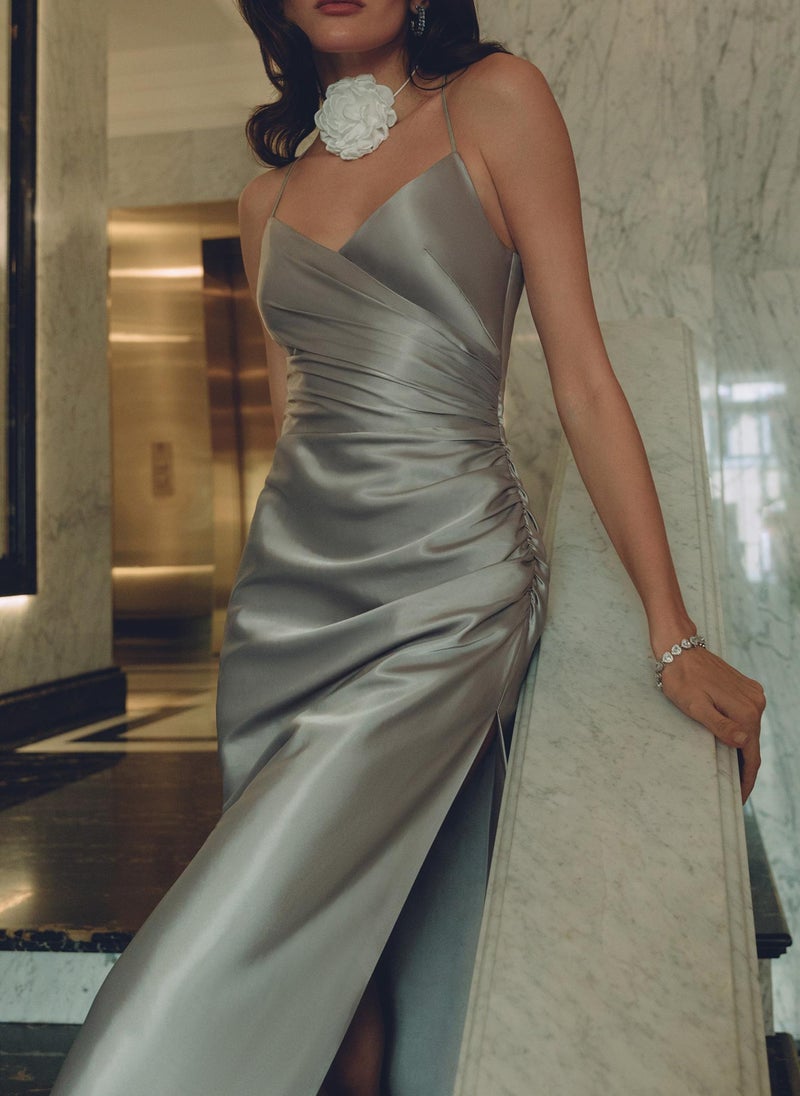 Draped wrap-effect midi dress