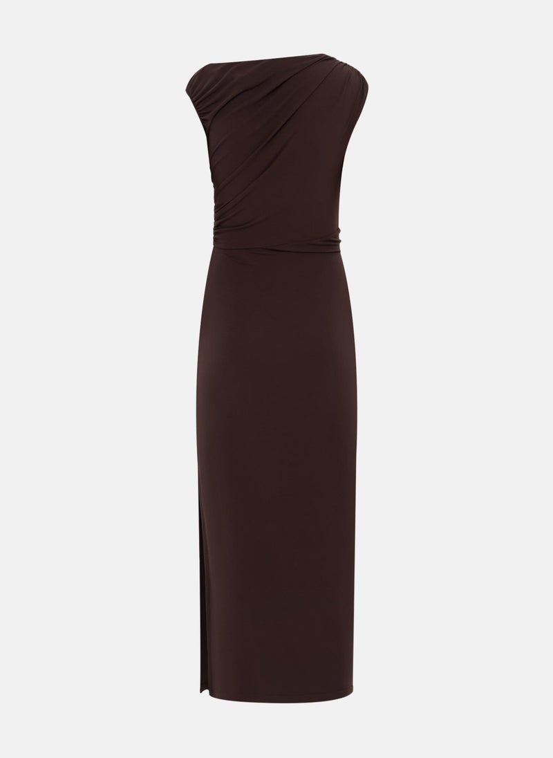 Jersey maxi dress with one-shoulder bodice and waist decoration