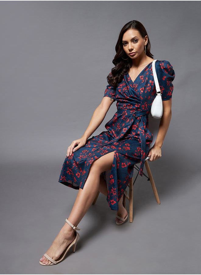 Floral Print Pocket Detail Wrap Midi Dress by Styli