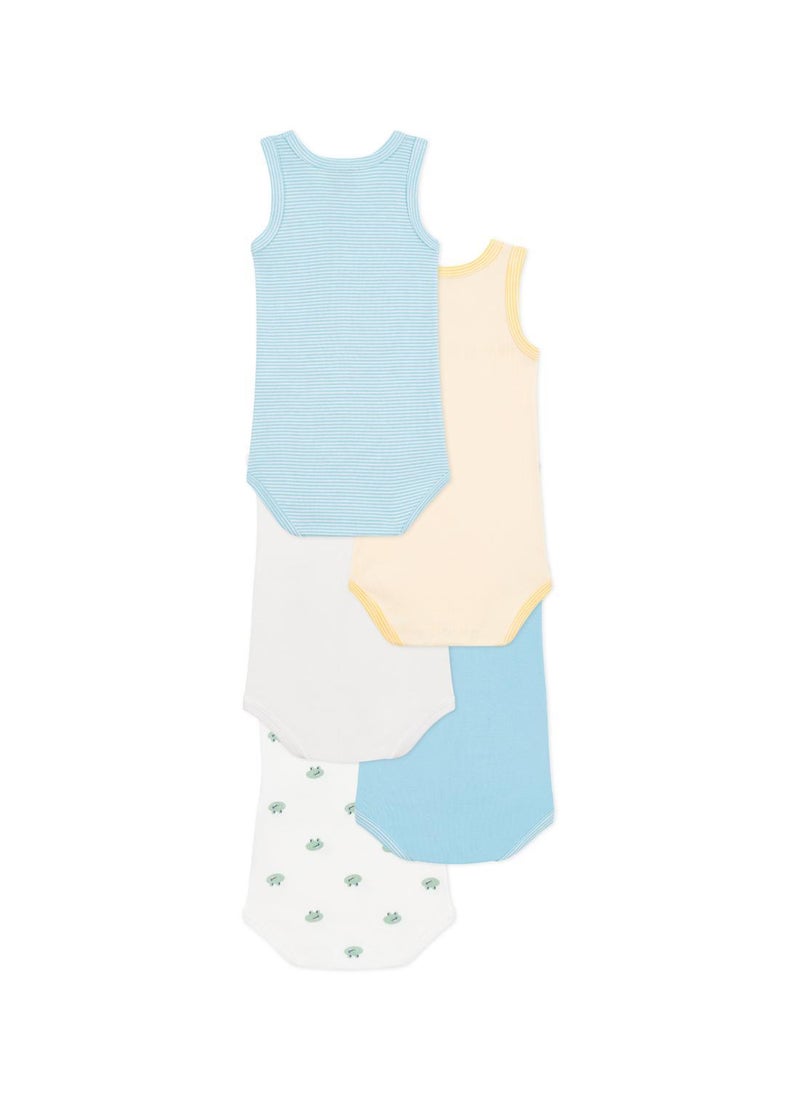 Set of 5 baby sleeveless cotton printed bodysuits