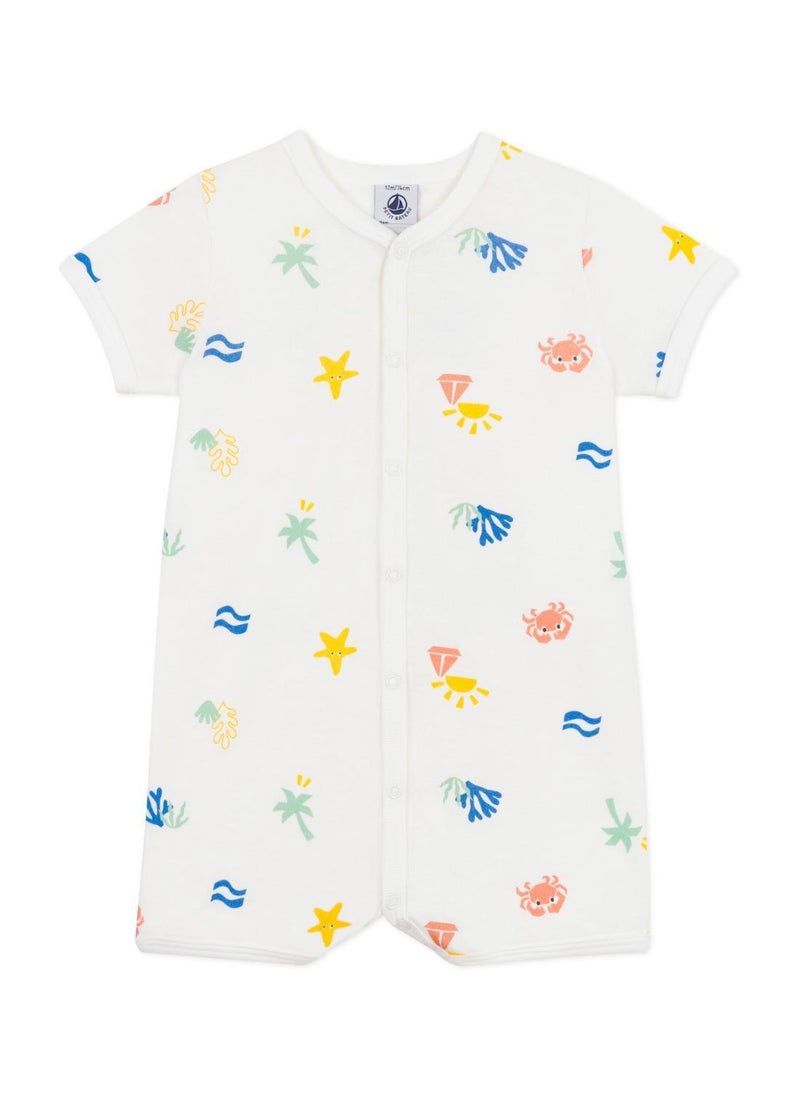 Baby cotton short jumpsuit with print