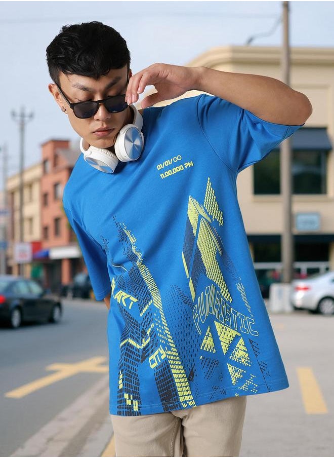 Men Cyborg Graphic Printed Round Neck Cotton Oversized T-shirt
