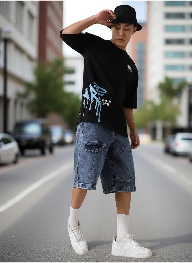 Men Cyborg Graphic Printed Round Neck Cotton Oversized T-shirt