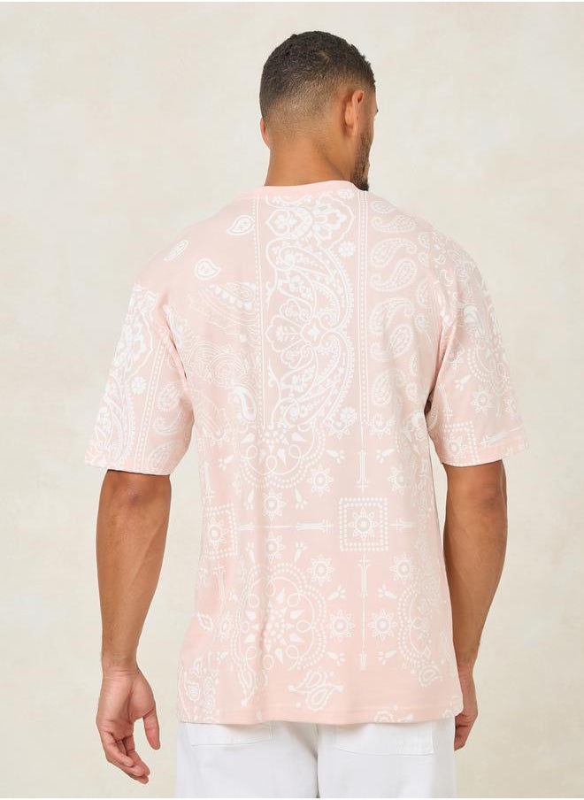 Styli Paisley Print Acid Wash Oversized T-Shirt