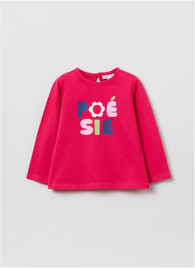 OVS T Shirt With Lettering Print And Long Sleeves